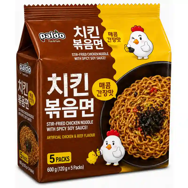 Paldo Stir Fry Chicken Noodle, 5 Pack