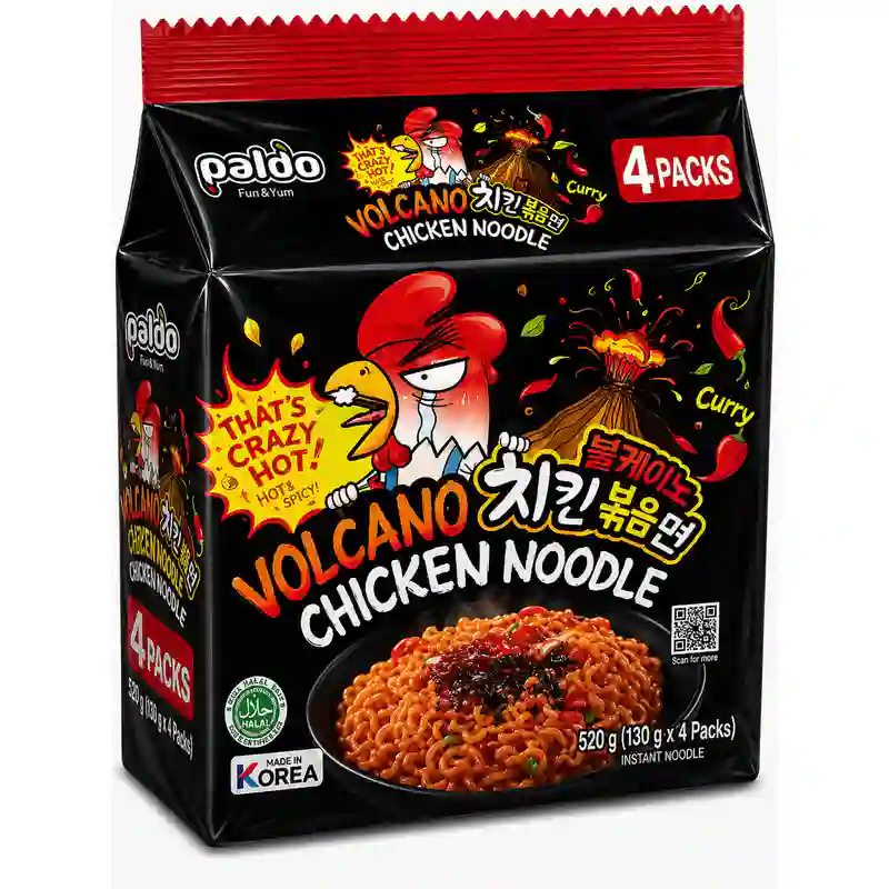 Paldo Volcano Curry Chicken Noodle, 4 Pack